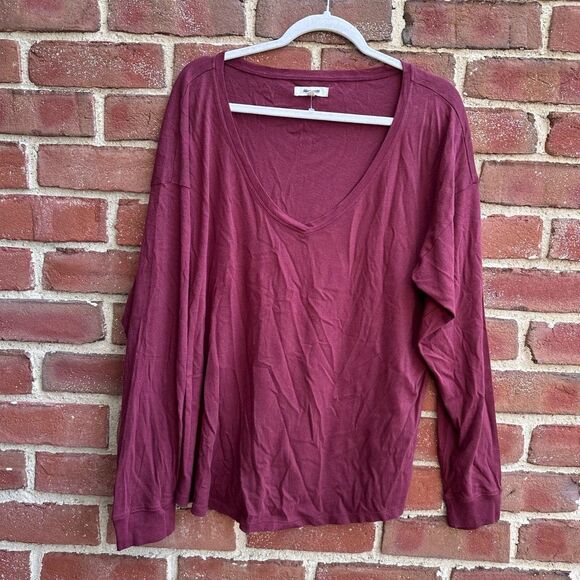 Madewell Dusty Burgundy Softfade Cotton Women T Shirt large NEW - Picture 4 of 7